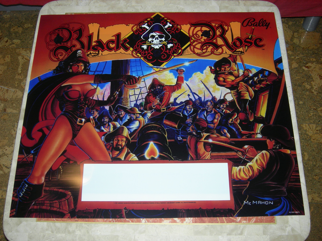 "Black Rose Pinball Translite" (BALLY) reproduction printed in HQ